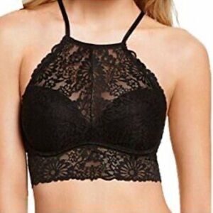PINK Victoria’s Secret black sheer lace halter neck bralette top size medium